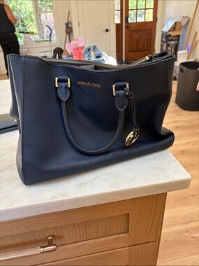 Michael Kors Dark Navy Saffiano Leather Tote with Gold Hardware